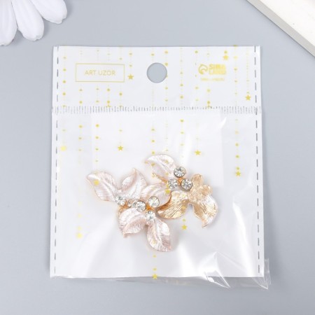 Decor for creativity Metal "Two leaves" rhinestones, gold set 4 pcs 2.1x2.1 cm-3