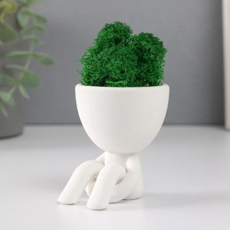 Kashpo concrete mini "Mr. Green in anticipation" with moss white 5.5x7x7 cm (moss green stabiliz)-3