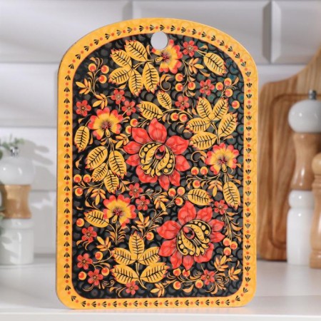 Board of cutting souvenir "Khokhloma, Black Background", 19.5 × 27.5 cm-1