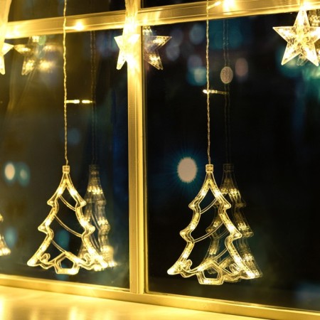 Garland “fringe” 2.4 × 0.9 m with nozzles “Christmas tree”, ip20, transparent thread, 138 LED, glow warm white, 8 modes, 220 V-2