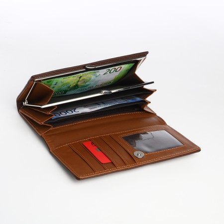 Women's wallet on a magnet, brown color-3