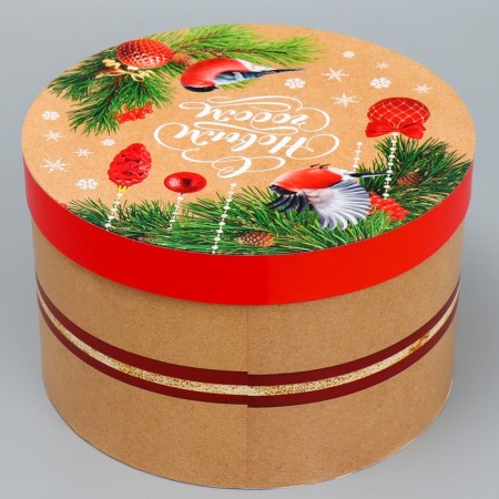 Box Gift Round "New Year's Botanika", 14.5 x 22.6 cm, New Year-4