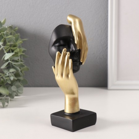 Souvenir Polystone Bust "Mask with golden hand" Black mix 4.6x5.1x17.5 cm-2