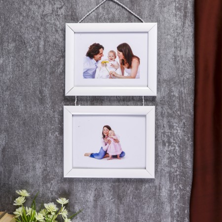 Photo frame in 2 photos 15x20 cm suspended 727 white (plastic screen)