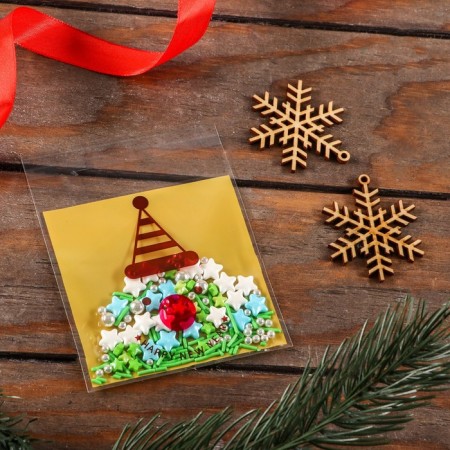 BOPP package with sticky tape, Happy New Year, 10 x 10+3cm-2