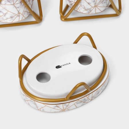 Savanna bathroom set "Geometric", 3 items (soap dish, soap dispenser 290 ml, glass), white color-5