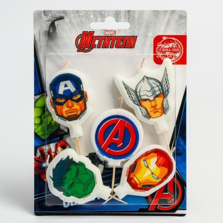 Candle for the cake "Happy Birthday!", 5 pieces, Avengers-4