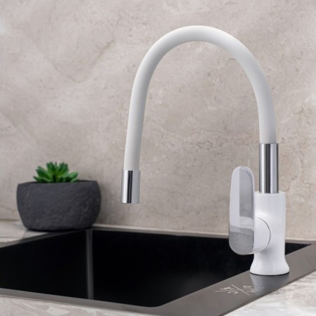 Kitchen mixer "RMS" SL123W-016F-1, flexible spout, single-leaf, white/chromium-3