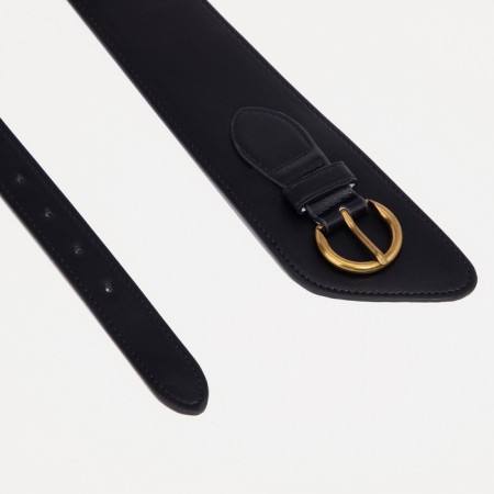 Women's belt, width 7.5 cm, metal buckle, black color-2