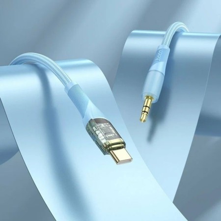 Hoco UPA25, Jack 3.5 mm (M) - Type -C, transparent, blue cable-3