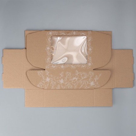 Box a gift team with a window, packaging, "flowers", brown, 27x10x21 cm-4