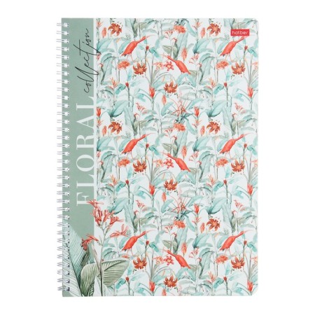A4 notebook, 80 sheets in a cage on the crest of Floral Collection, covered Cardboard, matte lamination, block 65 g/m2, 4v mix-4