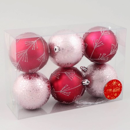 Set of balls plastic D-8 cm, 6 pcs "night" branches, red pink-1