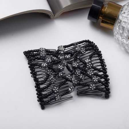 Hair clip "grid" flowers, 9 cm, silver-black