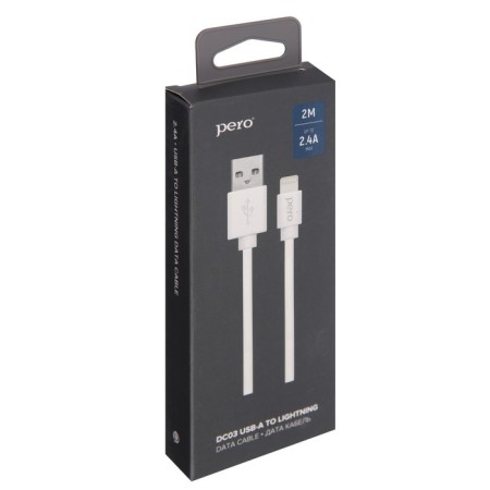 Кабель PERO DC-03 Lightning - USB, 2,4А, 2м, белый-3
