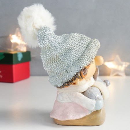 Souvenir Polystone "Boy in a gray hat with a sleeping deer" 8.5x8.5x12.5 cm-1