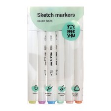 Meshu bilateral markers for sketching, 6 colors (pastel colors)