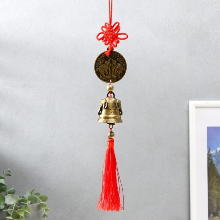 Bell Metal "Elephants on the coin, elephants on the bell" Red node of happiness 5x4x48 cm