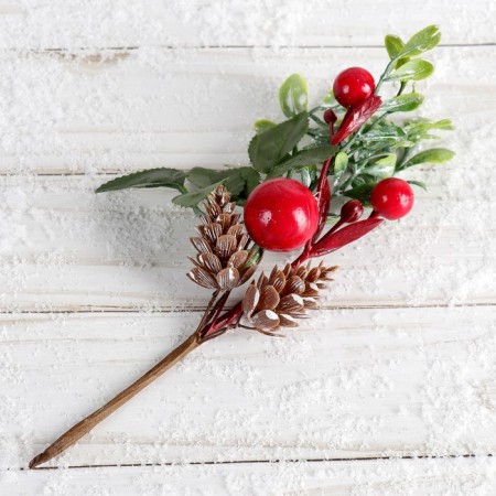 Decor "Winter Charm" Two cones with berries on a branch 16 cm-1