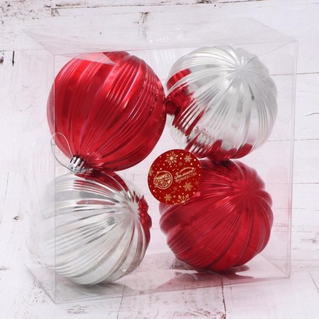 Set of balls plastic D-10 cm, 4 pcs "Marseillaise" silver red-1