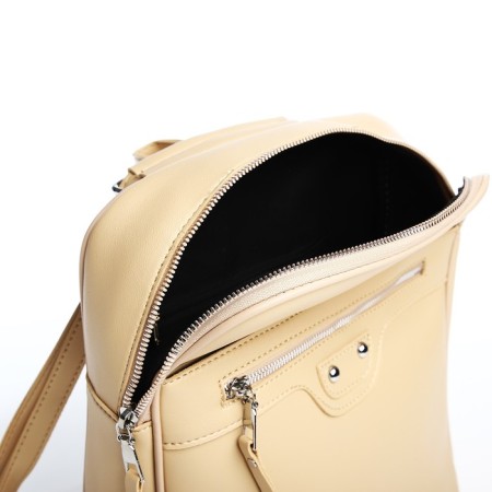 Women's backpack made of artificial leather with lightning, 3 pockets, beige color-5