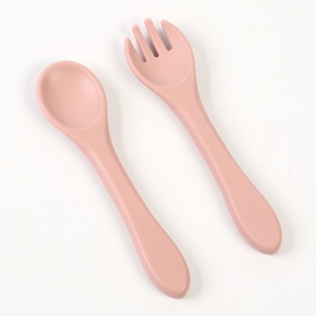 A set of children's cutlery, fork and spoon M&B (silicone), dusty rose-5