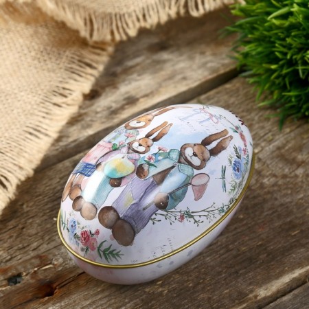 Casket Metal Egg "Family Rabbits" 11x6.5x7 cm-1