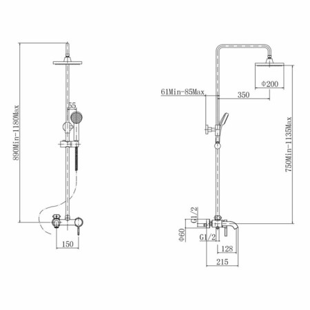 The shower system Fashun A2416, pour 128 mm, with a tropical shower, hand watering can, brass, chrome 968660-1