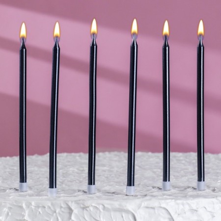Candles in the cake "Royce", 6 pcs, high, 13 cm, graphite metallic-5