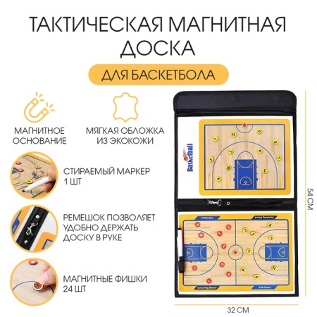 Tactical magnetic board for basketball, 54 x 32 cm