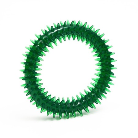 Dog toy "Ring with spikes", 12.5 cm, transparent, green-1