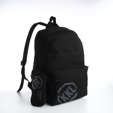 Youth backpack from a lightning textile, 3 pockets, a bag, a suitcase holder, black color is black-4