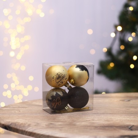 New Year's Christmas tree balls, for the New Year, plastic, d = 6, 4 pcs., Black gold color-1