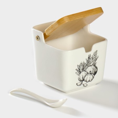 Porcelain Bank for bulk products with a spoon "Estet. Vegetables ", 250 ml, white color-2