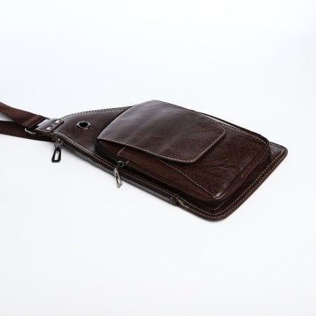 Male sling bag made of artificial leather, dark brown color-4
