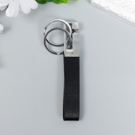 Metal keychain "Carabin Stylish with strap and 2 rings" black, silver-3