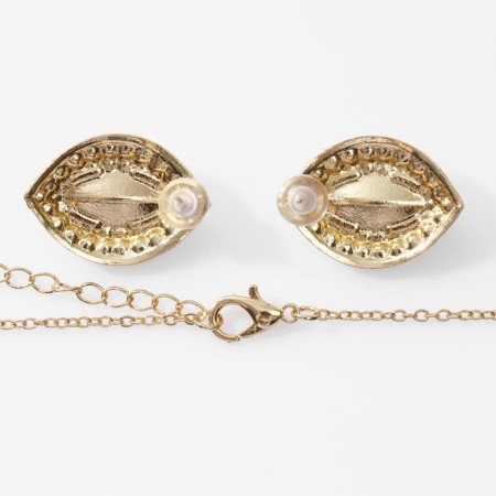 Set 2 objects: earrings, pendant "Edel" trio almonds, emerald white color in gold, 50 cm-2