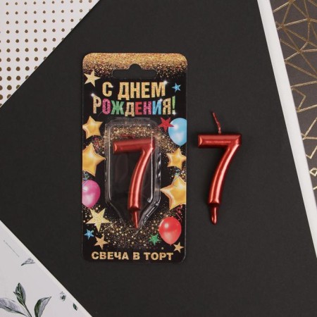 Candle for the cake, number "7", red.-2