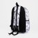 A backpack with a zipper, 3 outer pockets, lilac/white color