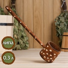 Banch for a bathhouse from linden 0.3l, 44 cm, with a handle, painted carved, 
