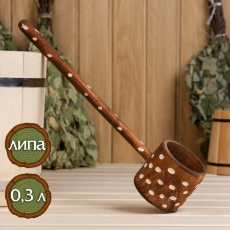 Banch for a bathhouse from linden 0.3l, 44 cm, with a handle, painted carved, "benpan"