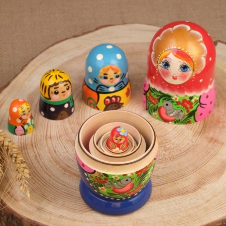 Matryoshka "Compound", birds, 5 puppet, 15 cm, mix-3