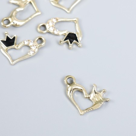 Decor for creativity metal, rhinestones "curved heart with a crown" gold 1.5x1.8 cm-1