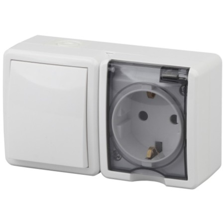 Block socket+switch IP54, 16A (10AX) -250V, OU, era expert, white