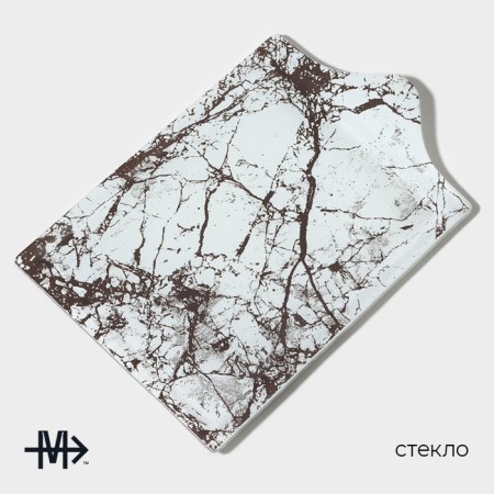 Glass Serving Magistro "Marble", 26.5 × 17.5 × 2 cm, white color-1