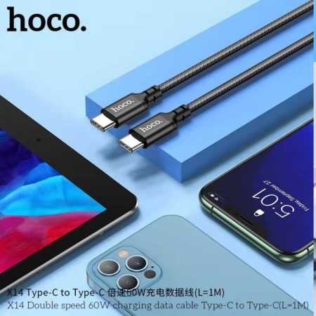 Hoco X14, Type-C cable-Type-C, 60 W, 3 A, 1 m, data transfer, nylon braid, black-6