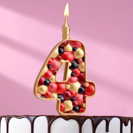 Candle for the cake "Bubbles", number "4", 10 cm, gold