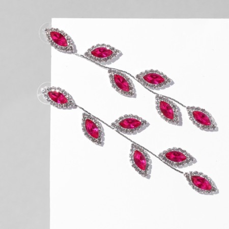 Hanging earrings with rhinestones "Listopad", white-pink color in silver, 9 cm-1