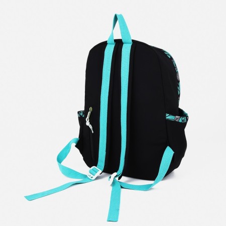 Youth backpack from textiles, 4 pockets, black/green color-3
