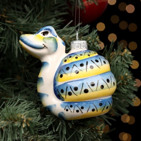Fir -tree porcelain ball "Snow Snake", graphics, 10 cm-1